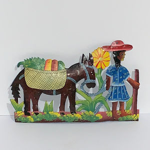 Metal Handcrafted Haitian Art Merchand and Donkey